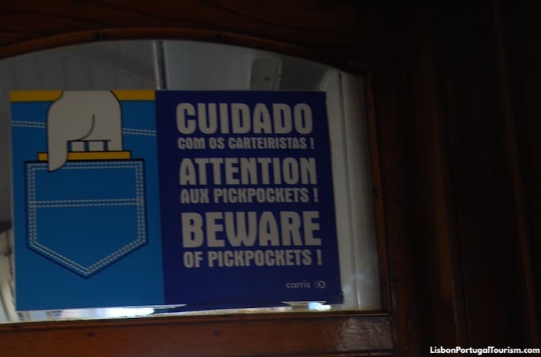 Pickpocketing warning in a Lisbon tram