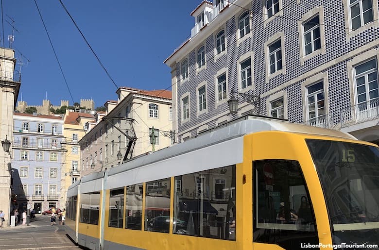 Tram 15 in Praça da Figueira, downtown Lisbon