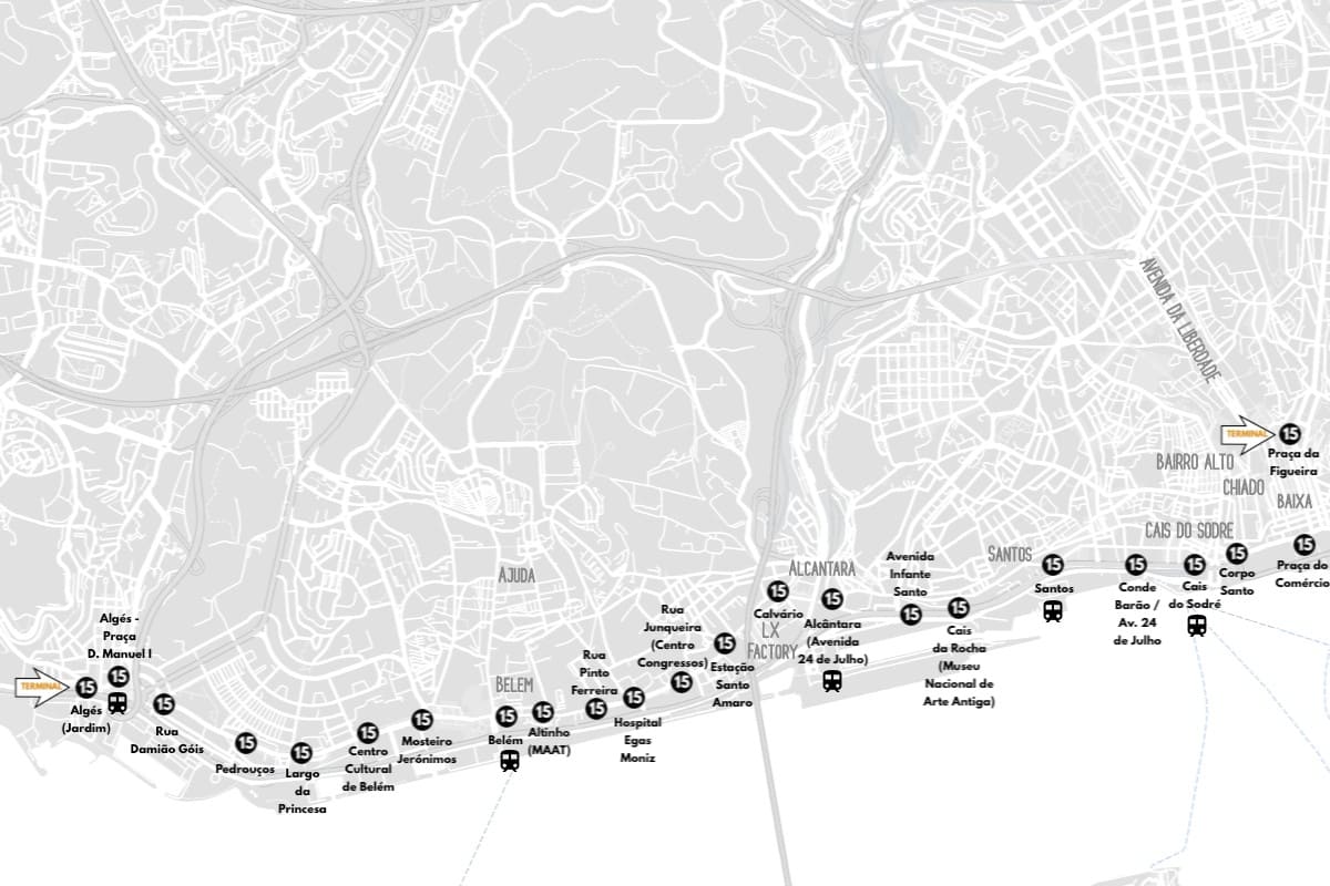 Lisbon Tram 15 Map