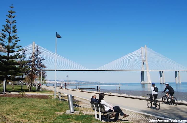 Vasco da Gama Bridge seen from Parque do Tejo, Lisbon
